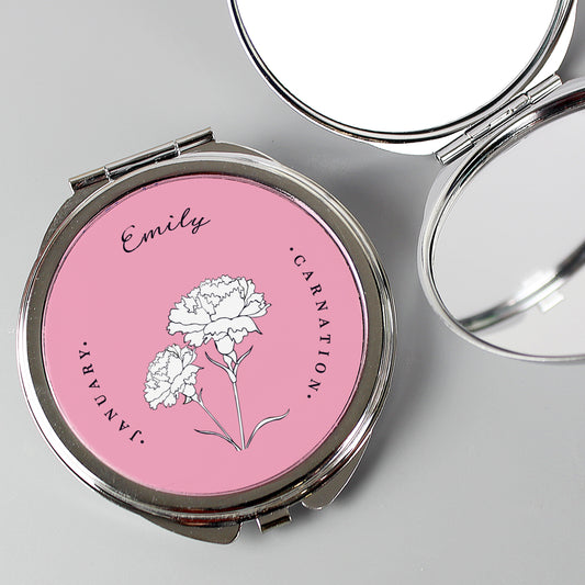 Personalised Birth Flower Round Compact Mirror - MK&JD Gifts