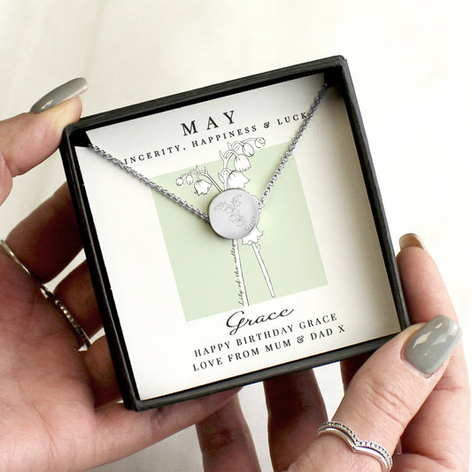 Personalised May Birth Flower Necklace and Box - MK&JD Gifts