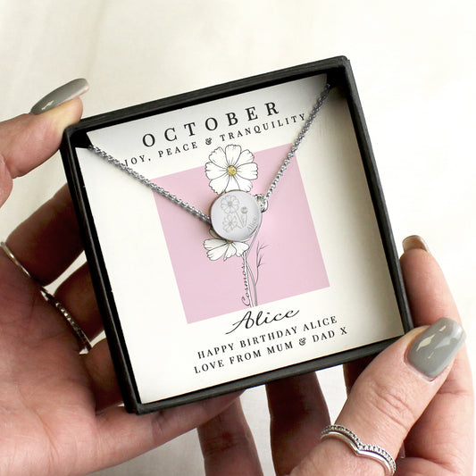 Personalised October Birth Flower Necklace and Box - MK&JD Gifts