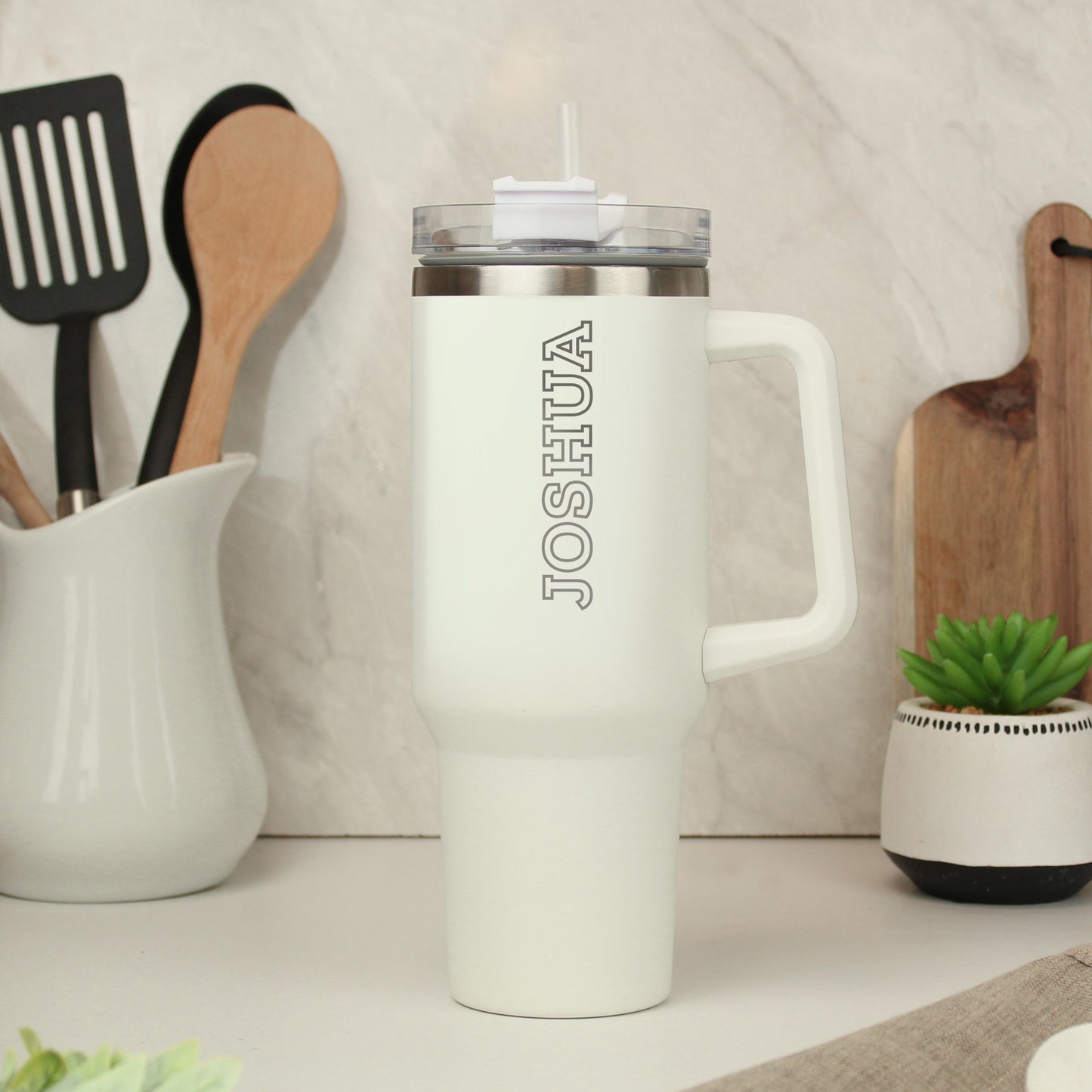 Personalised 40oz White Travel Cup - MK&JD Gifts