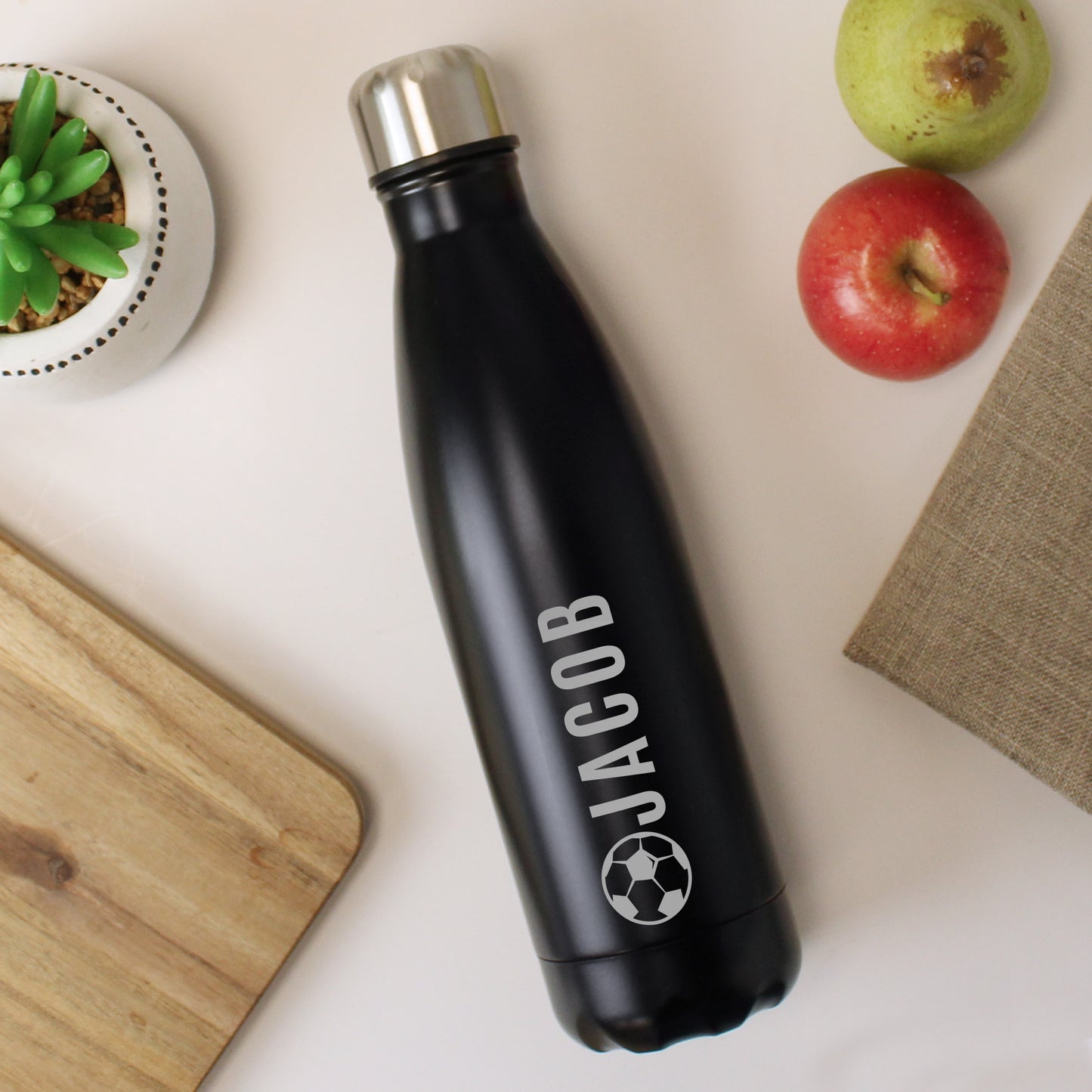 Personalised Football Black Metal Insulated Drinks Bottle - MK&JD Gifts