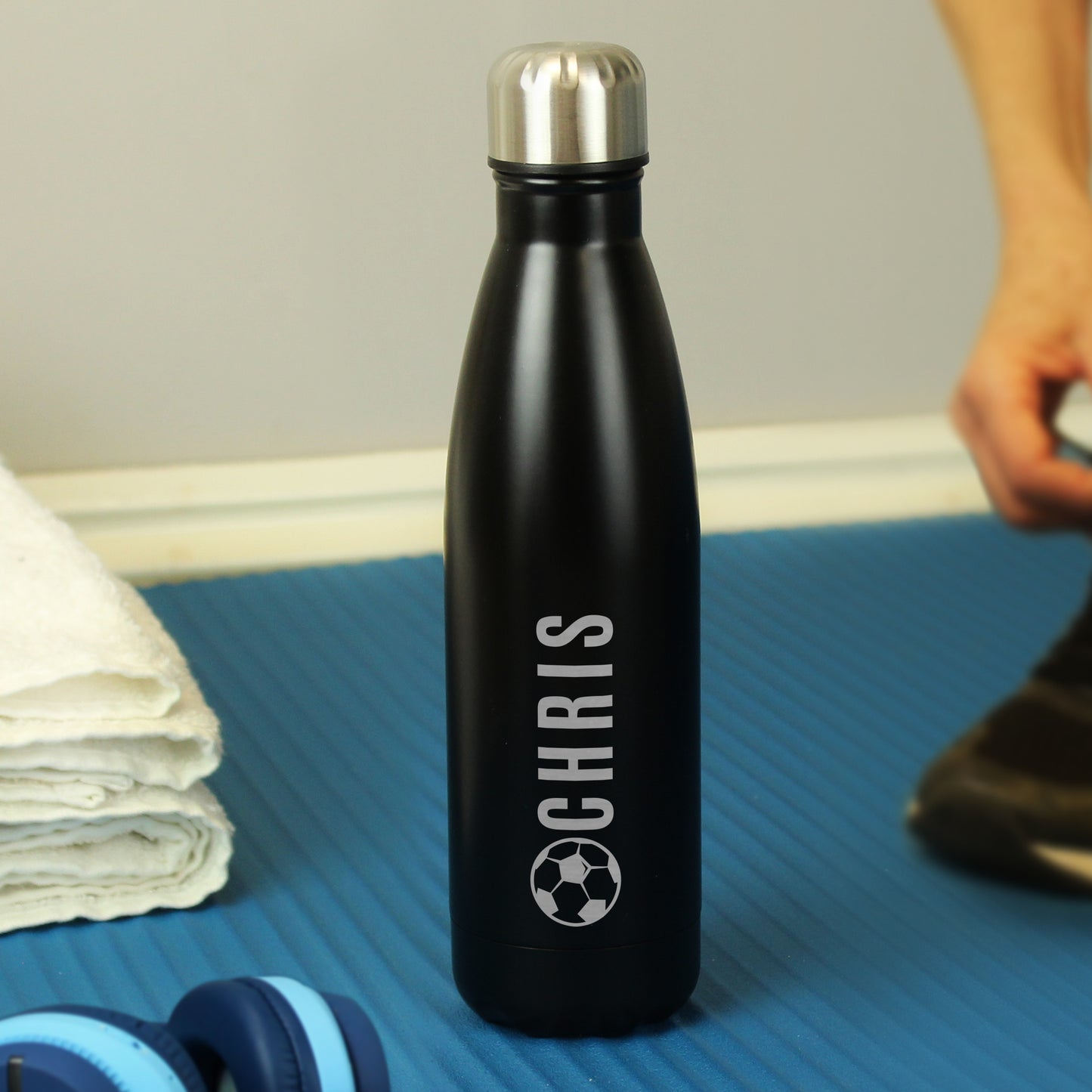 Personalised Football Black Metal Insulated Drinks Bottle - MK&JD Gifts