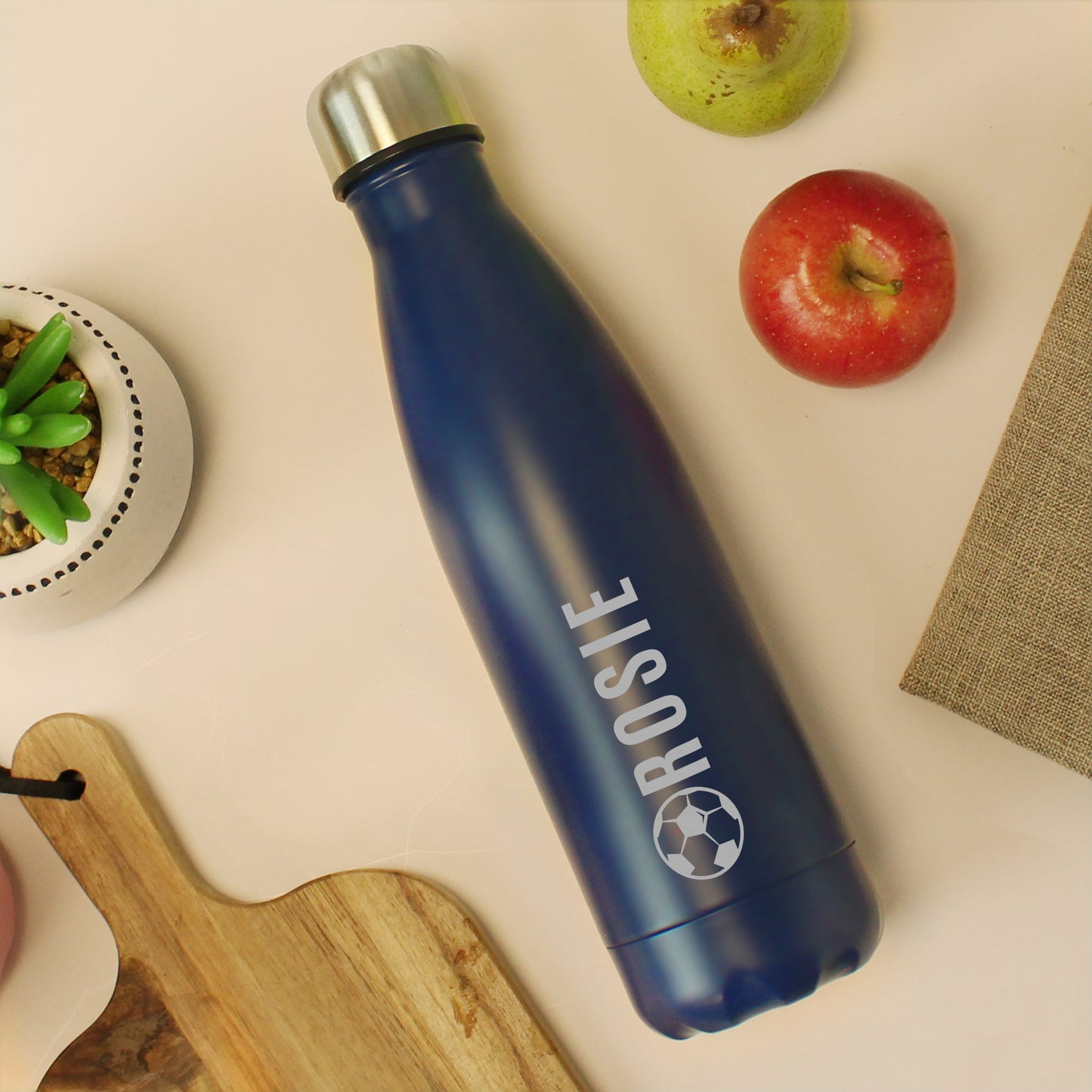 Personalised Football Navy Metal Insulated Drinks Bottle - MK&JD Gifts