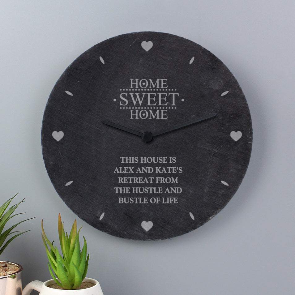 Personalised Home Sweet Home Slate Clock - MK&JD Gifts