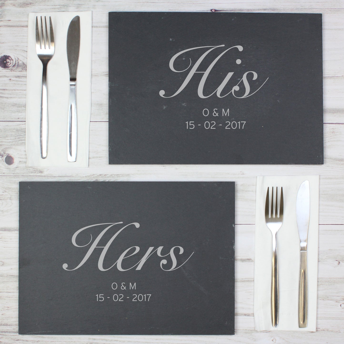 Personalised His and Hers Slate Placemat Set - MK&JD Gifts