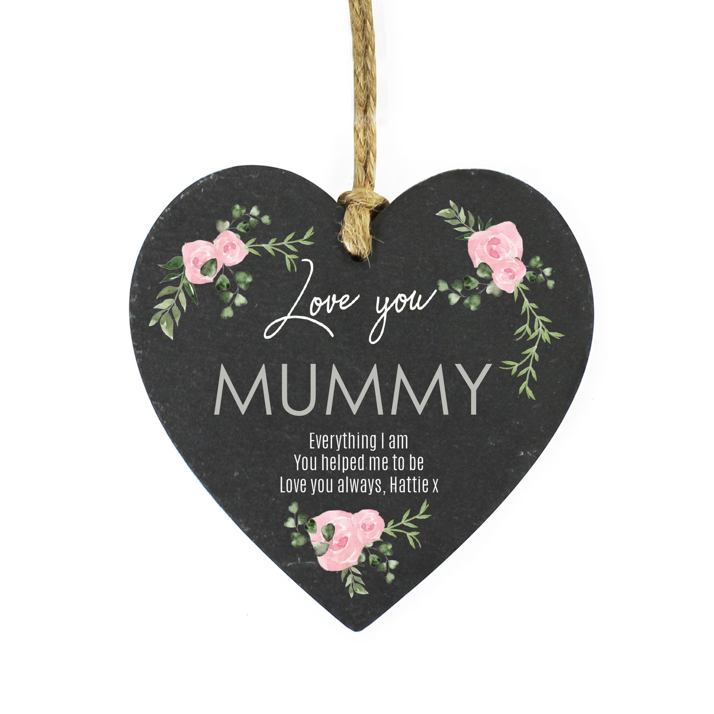 Personalised Abstract Rose Printed Slate Heart Decoration - MK&JD Gifts