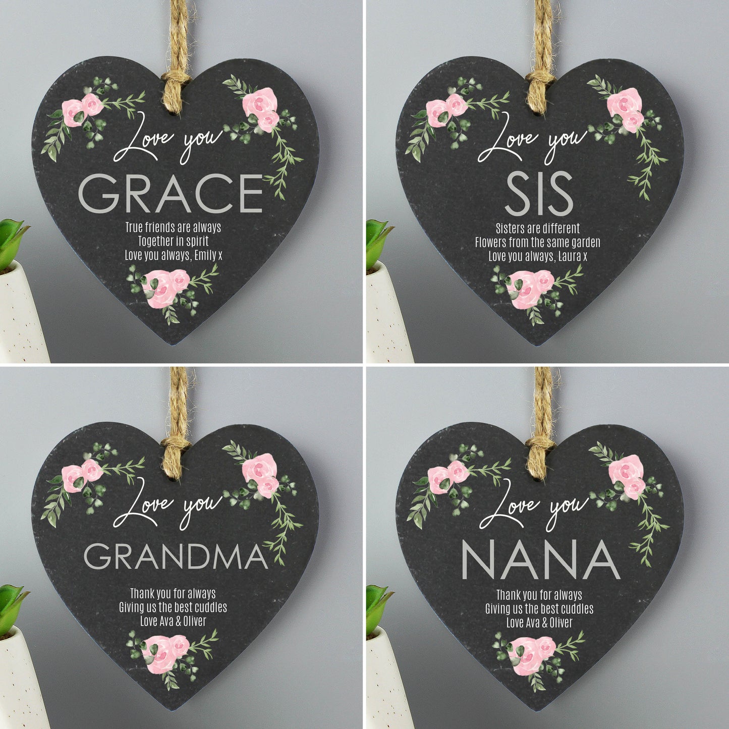 Personalised Abstract Rose Printed Slate Heart Decoration - MK&JD Gifts