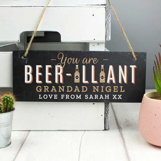 Personalised Beer-illiant Hanging Slate Plaque - MK&JD Gifts
