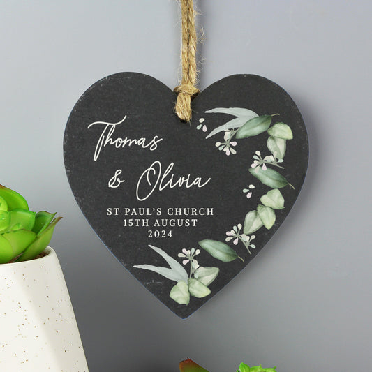 Personalised Botanical Slate Heart Decoration - MK&JD Gifts