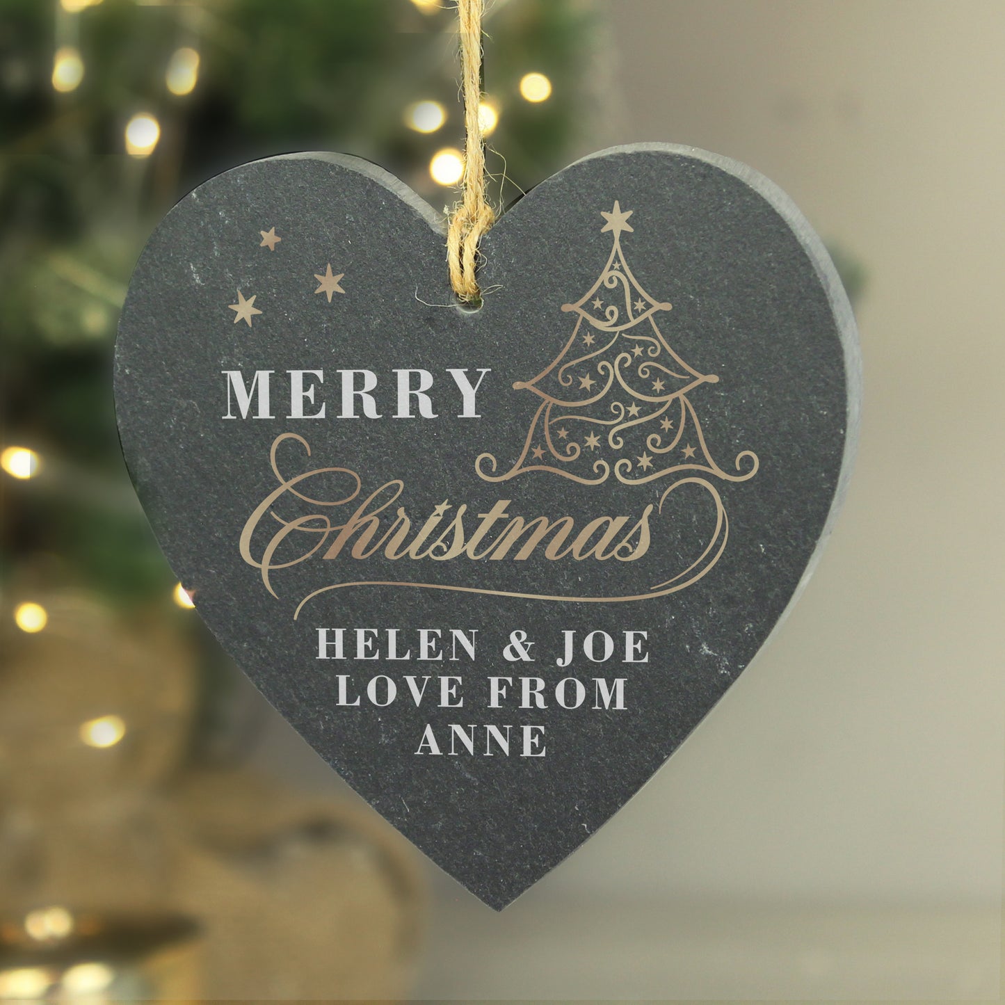 Personalised Gold Christmas Slate Heart Ornament - MK&JD Gifts