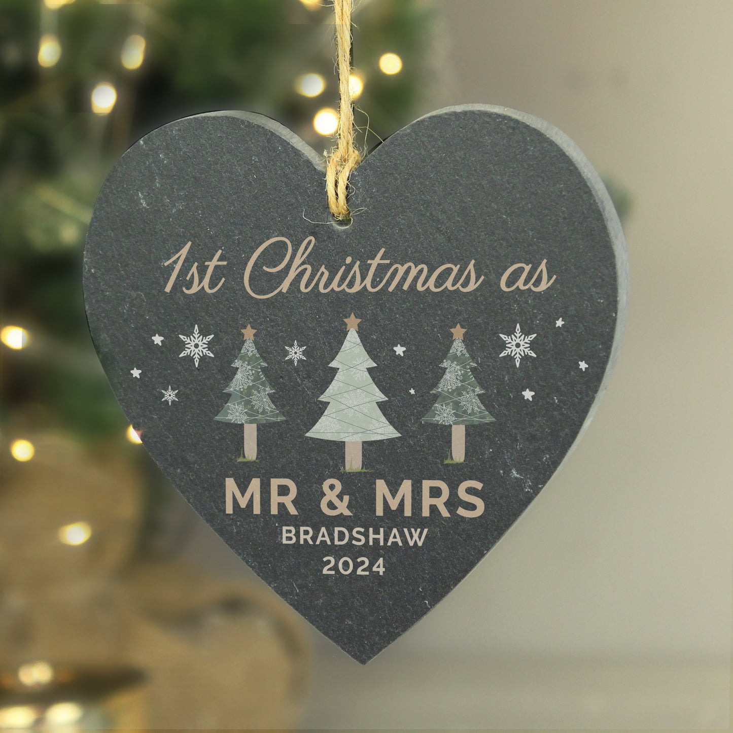Personalised Christmas Tree Slate Heart Ornament - MK&JD Gifts