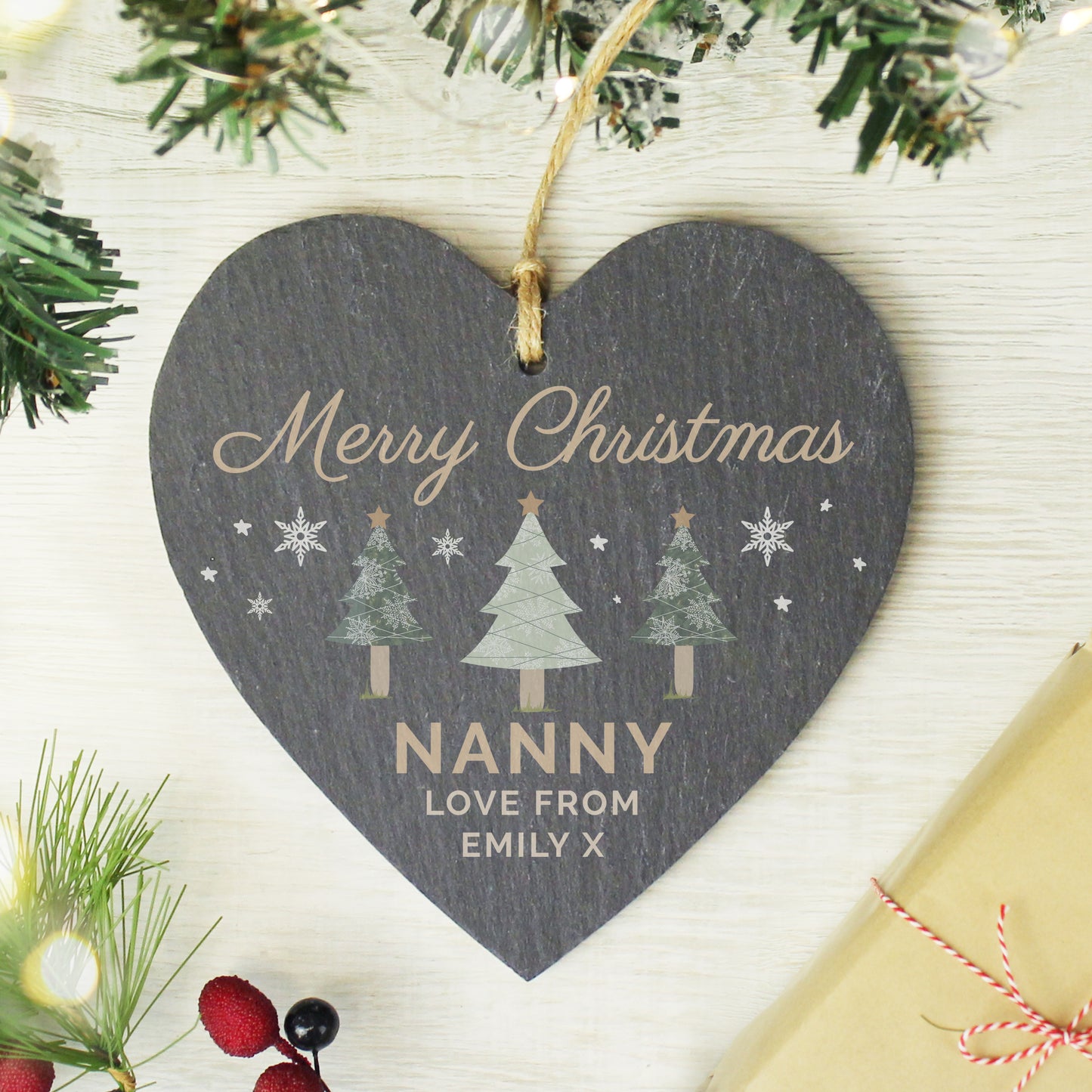 Personalised Christmas Tree Slate Heart Ornament - MK&JD Gifts