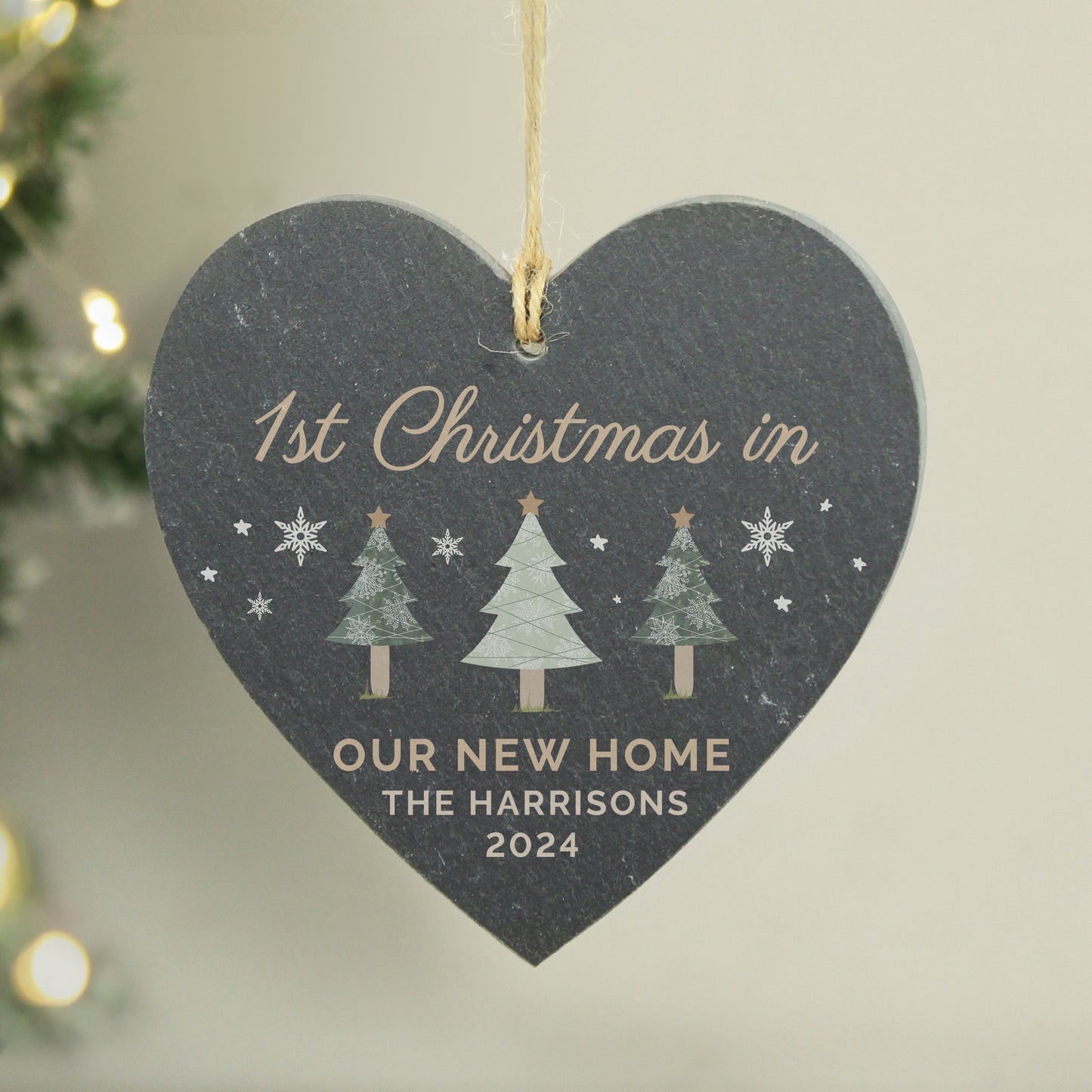 Personalised Christmas Tree Slate Heart Ornament - MK&JD Gifts