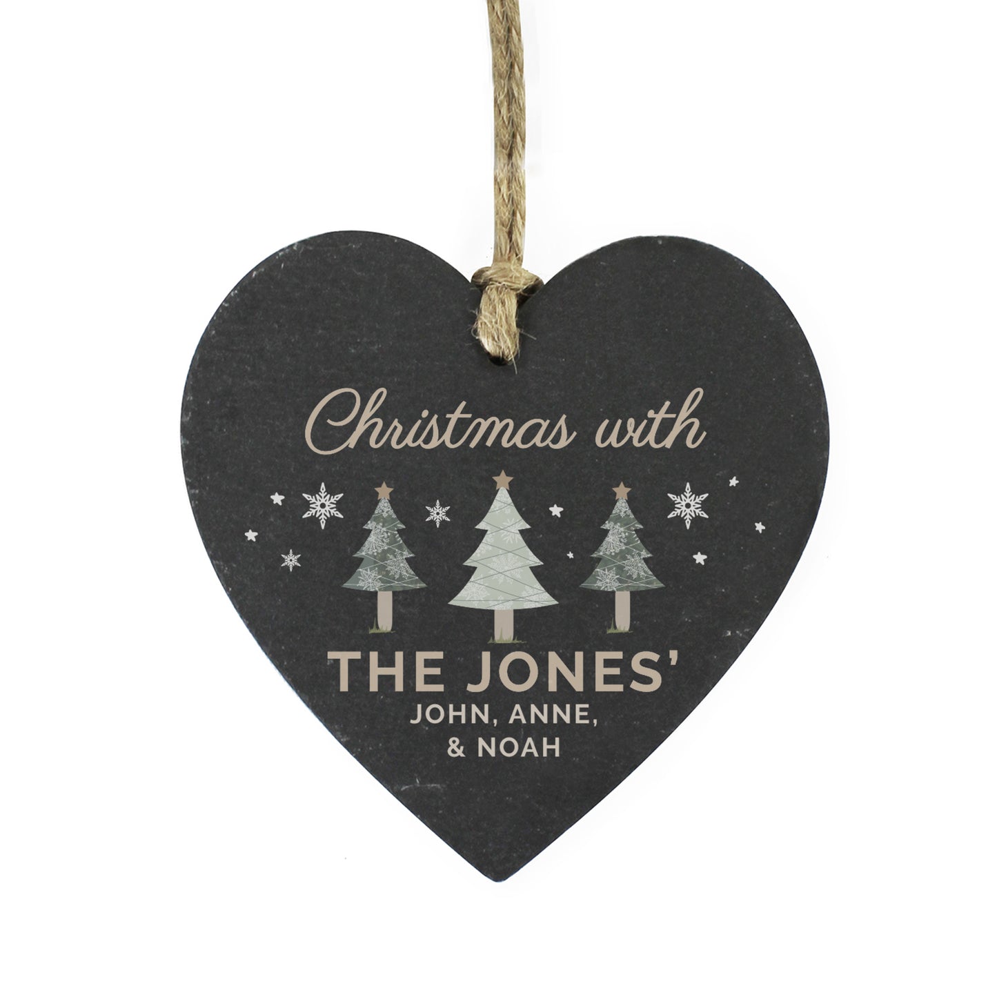 Personalised Christmas Tree Slate Heart Ornament - MK&JD Gifts