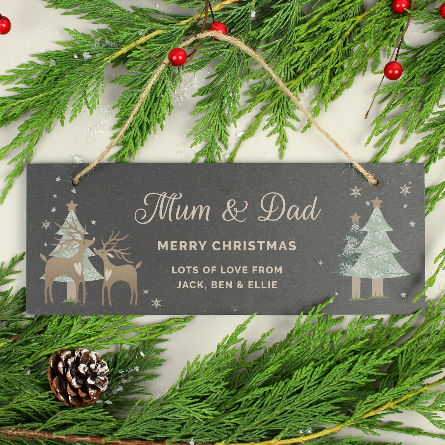 Personalised Christmas Reindeer Hanging Slate Plaque - MK&JD Gifts