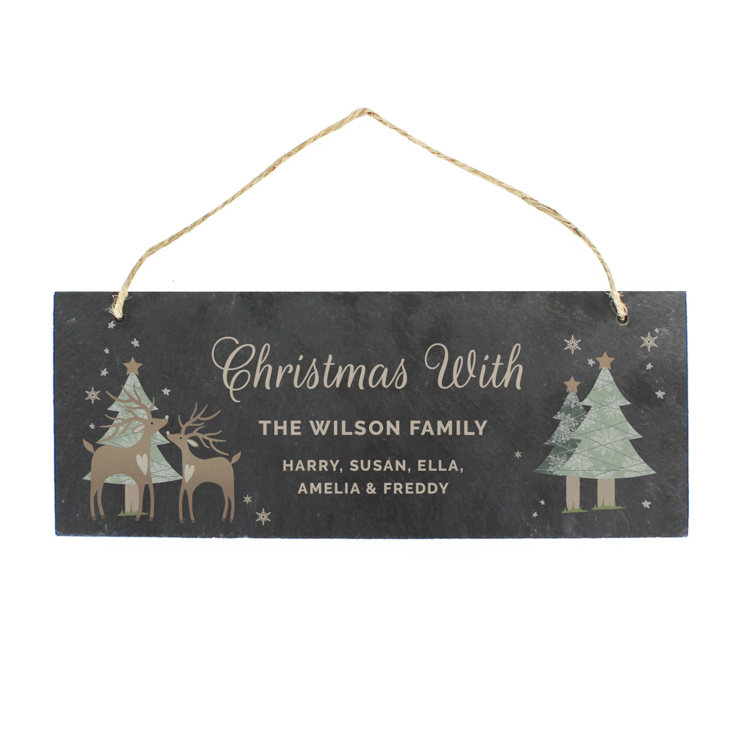 Personalised Christmas Reindeer Hanging Slate Plaque - MK&JD Gifts