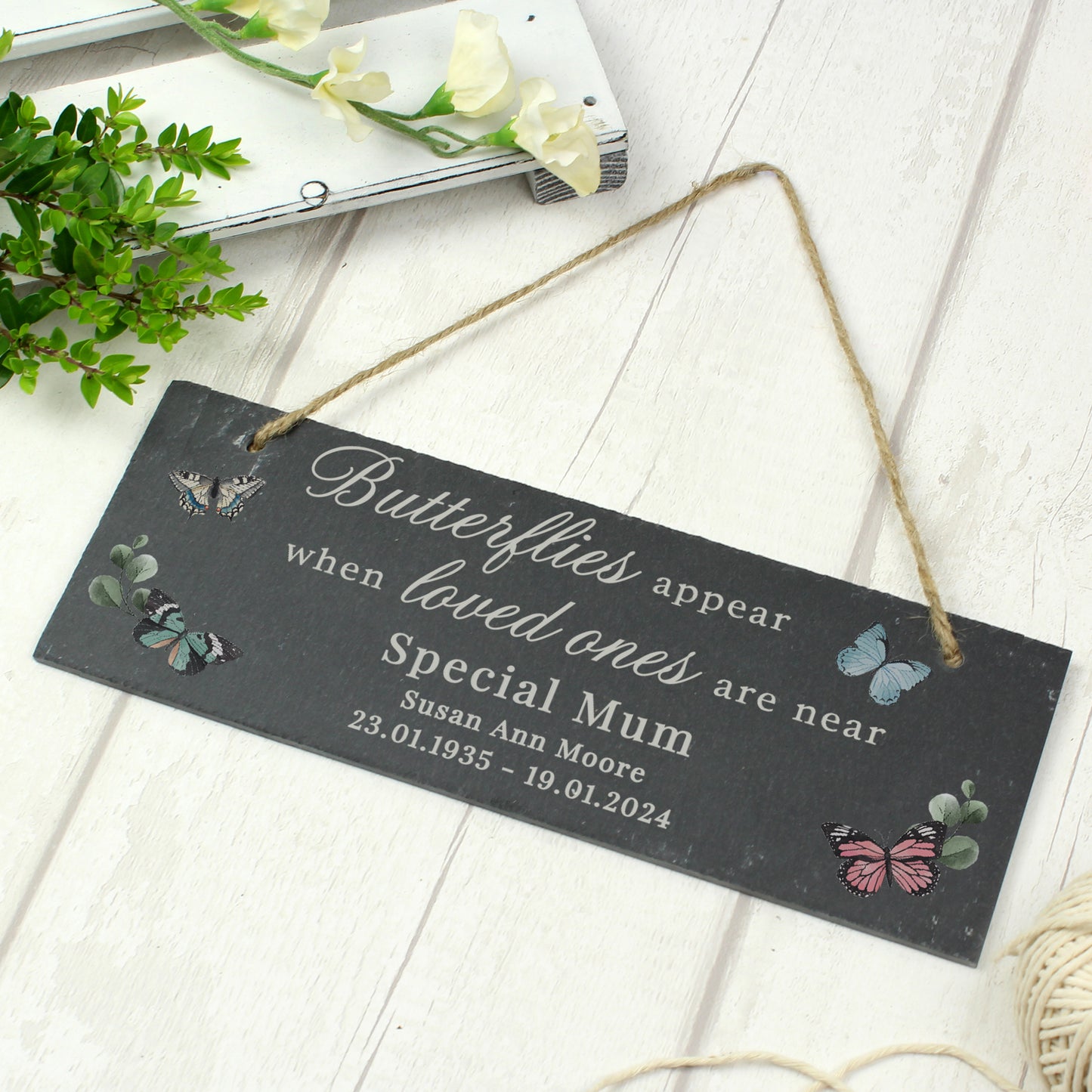 Personalised Memorial Butterflies Appear Slate Hanging Ornament - MK&JD Gifts