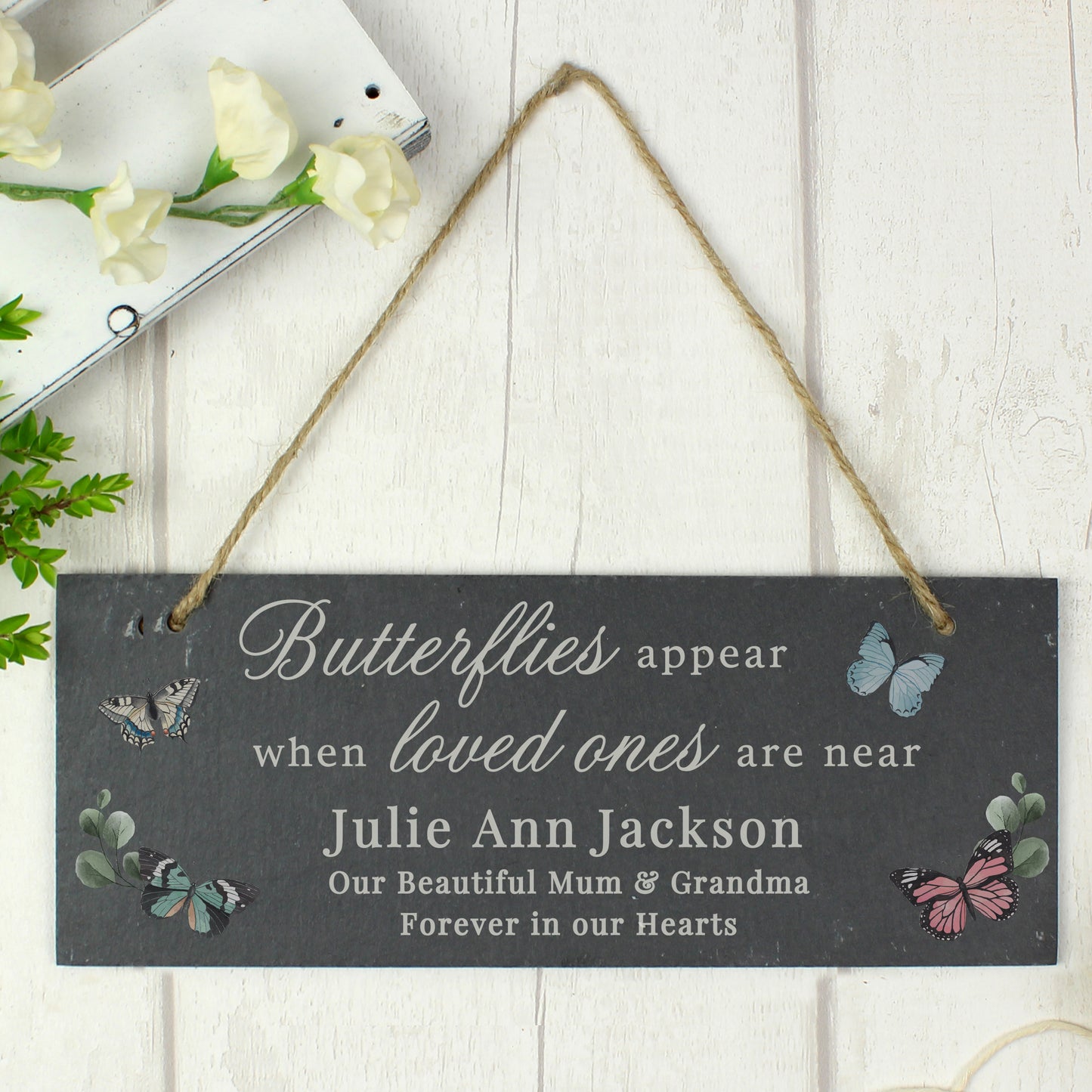 Personalised Memorial Butterflies Appear Slate Hanging Ornament - MK&JD Gifts