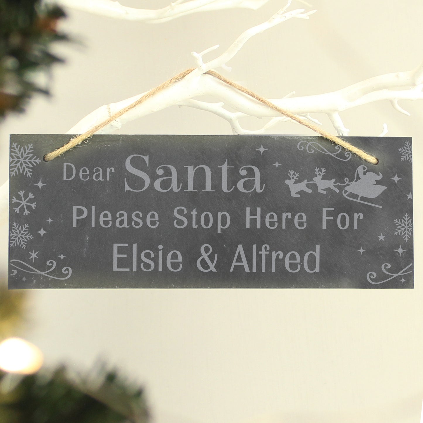Personalised Santa Please Stop Here... Hanging Slate Sign - MK&JD Gifts