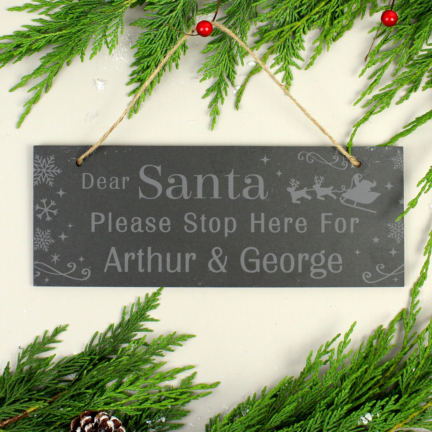Personalised Santa Please Stop Here... Hanging Slate Sign - MK&JD Gifts