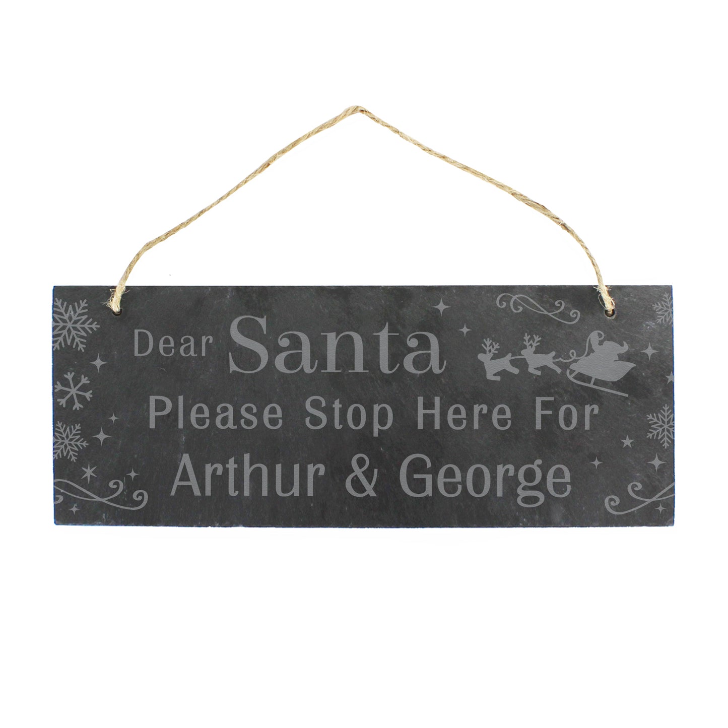 Personalised Santa Please Stop Here... Hanging Slate Sign - MK&JD Gifts
