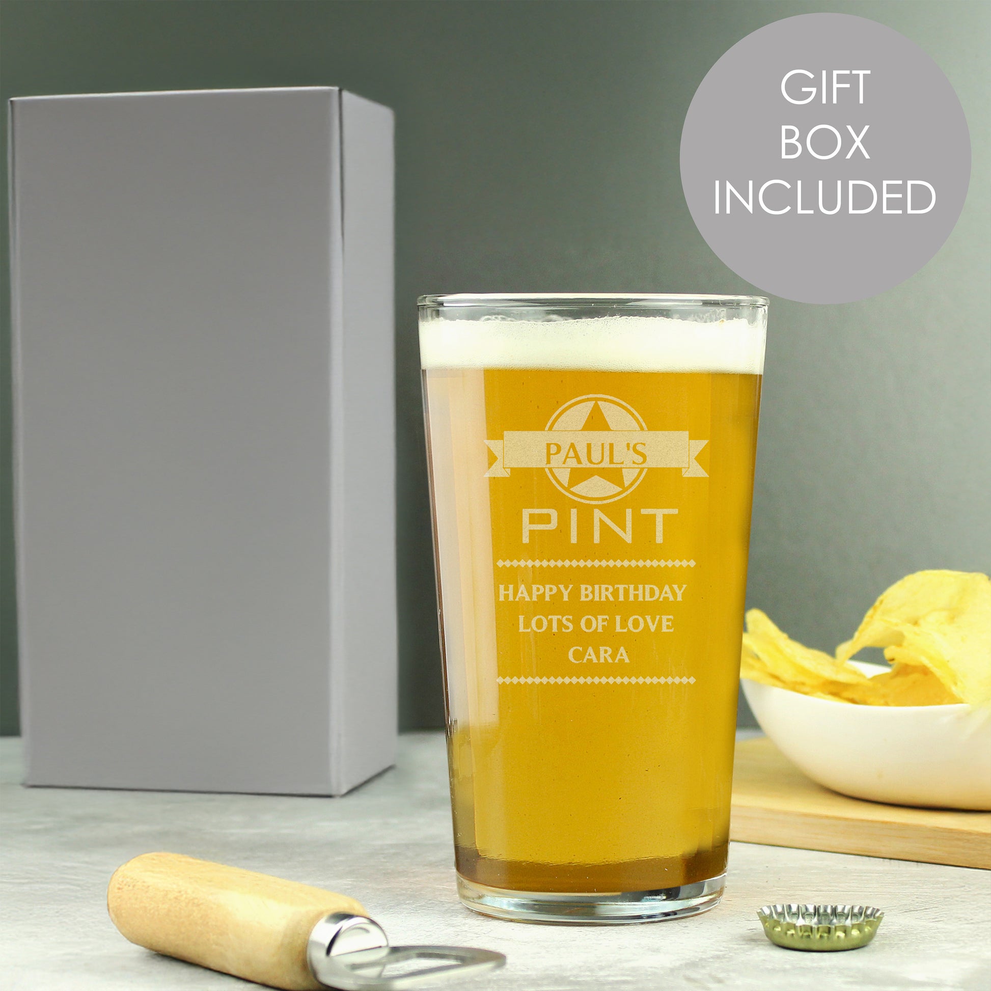 Personalised Diamond Pint Glass - MK&JD Gifts