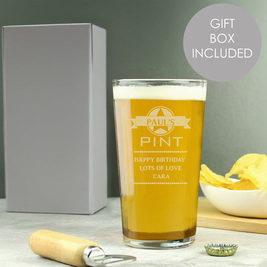 Personalised Diamond Pint Glass - MK&JD Gifts