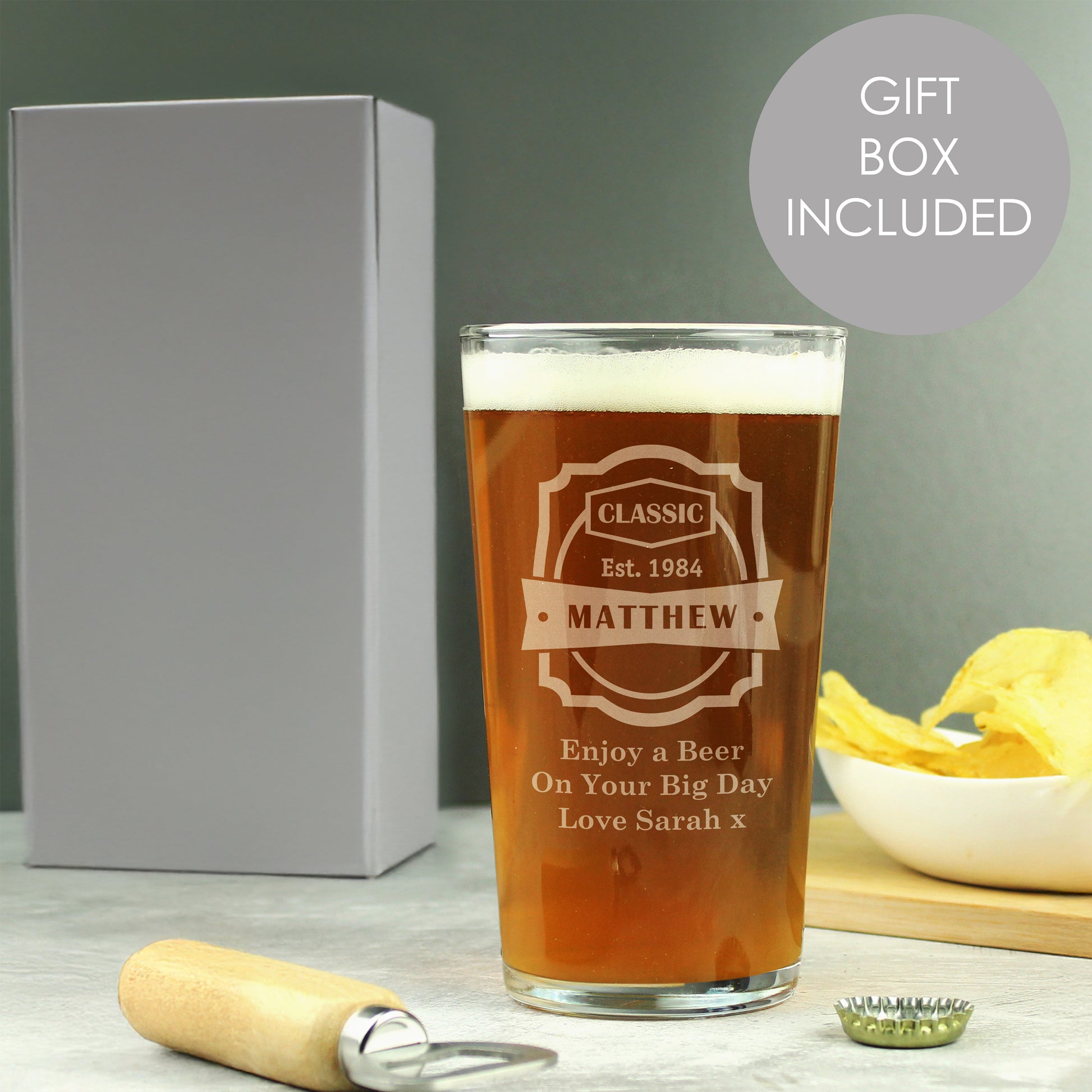 Personalised Classic Pint Glass - MK&JD Gifts