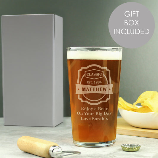 Personalised Classic Pint Glass - MK&JD Gifts