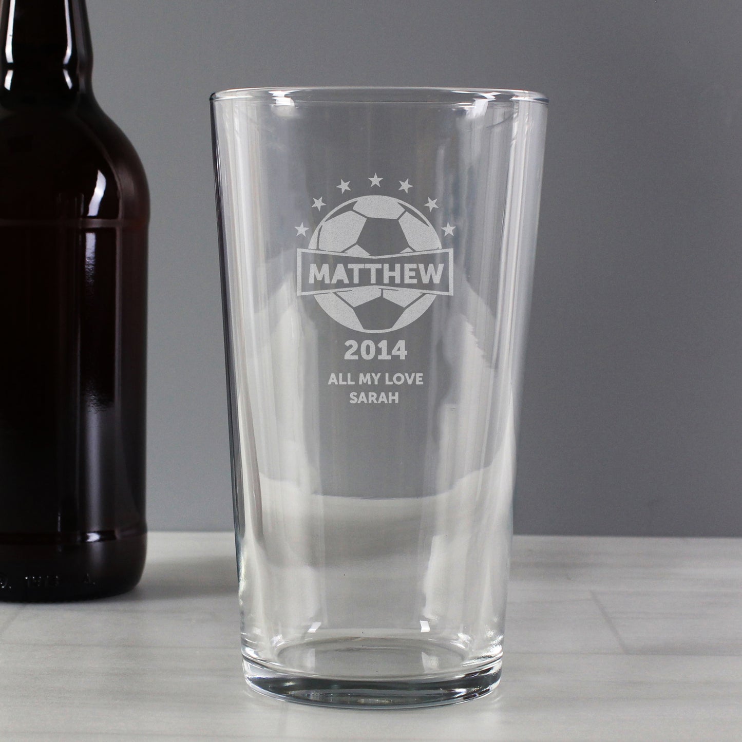 Personalised Football Pint Glass - MK&JD Gifts