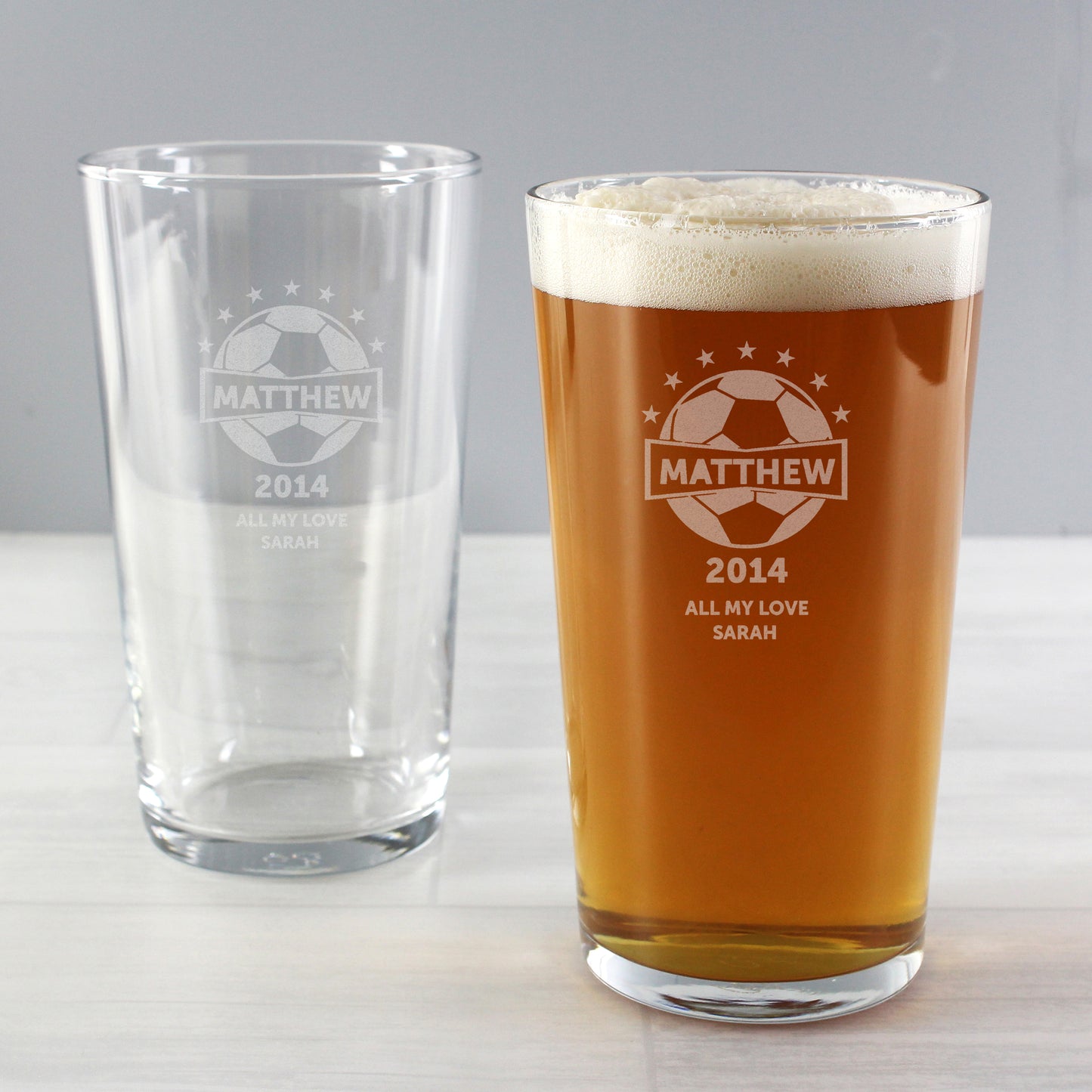Personalised Football Pint Glass - MK&JD Gifts
