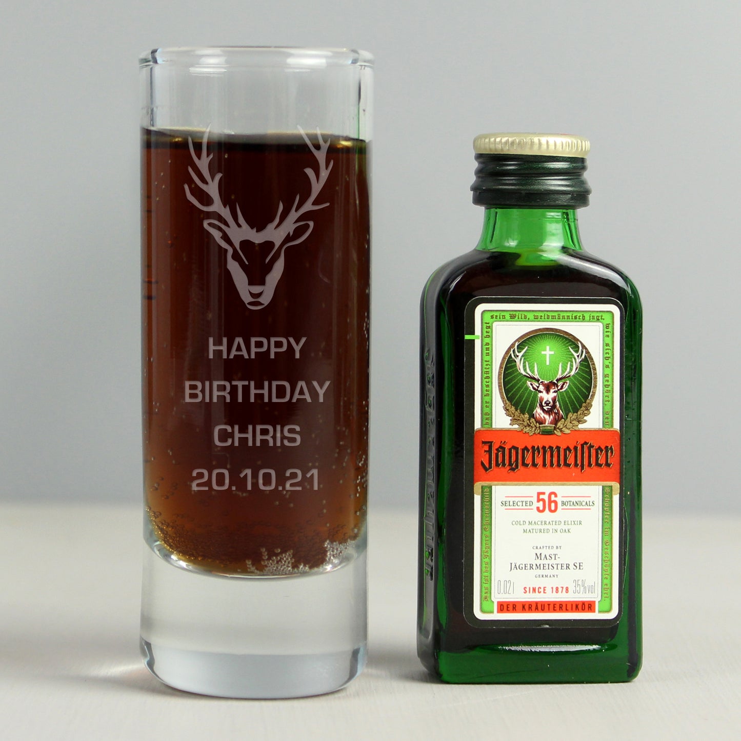 Personalised Stag Shot Glass and Miniature Jagermeister - MK&JD Gifts
