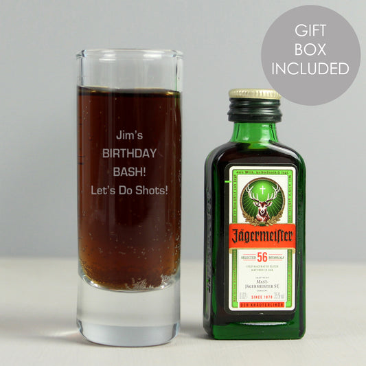 Personalised Shot Glass and Miniature Jagermeister - Text Only - MK&JD Gifts