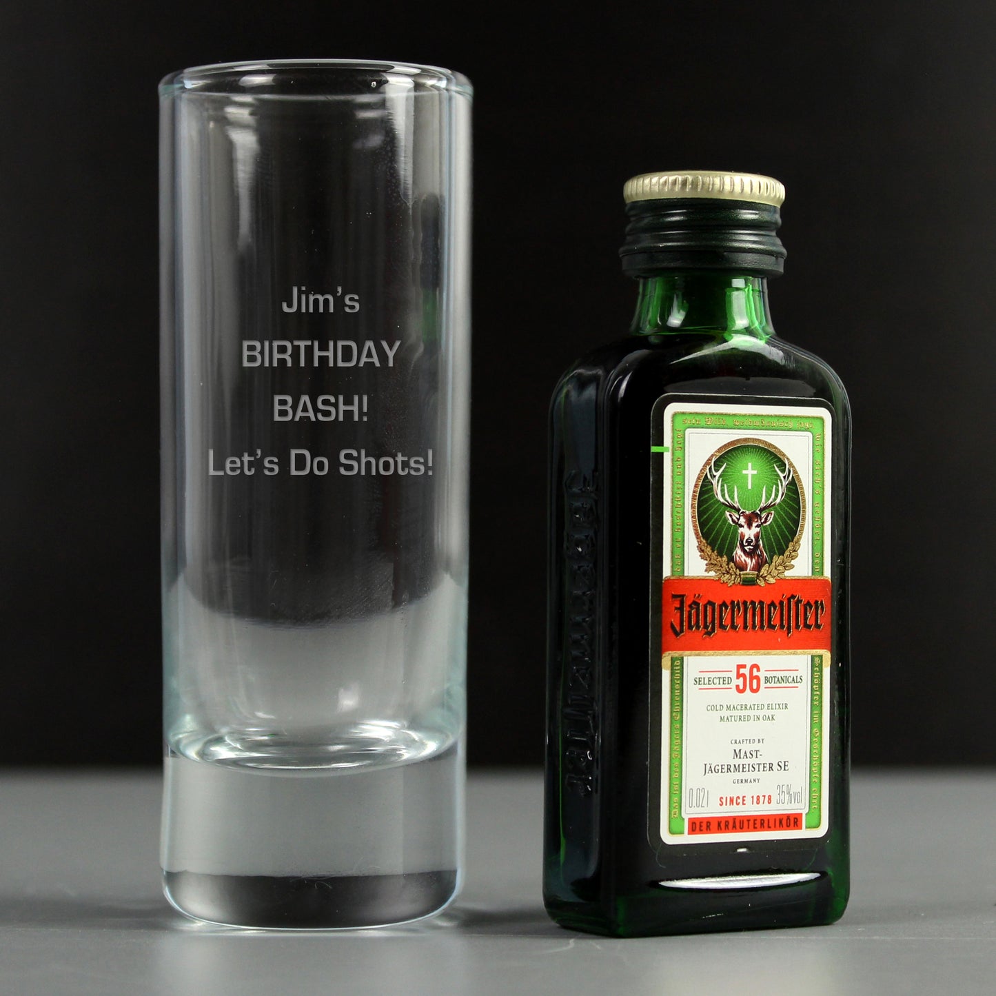 Personalised Shot Glass and Miniature Jagermeister - Text Only - MK&JD Gifts