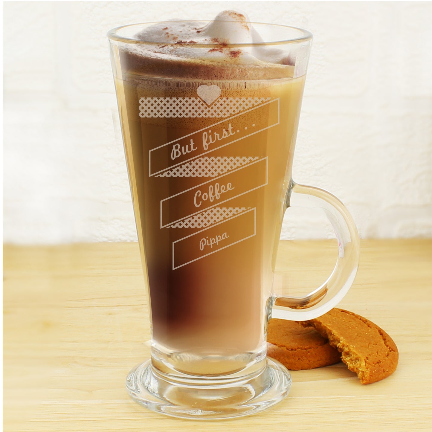 Personalised Heart Banner Latte Glass - MK&JD Gifts