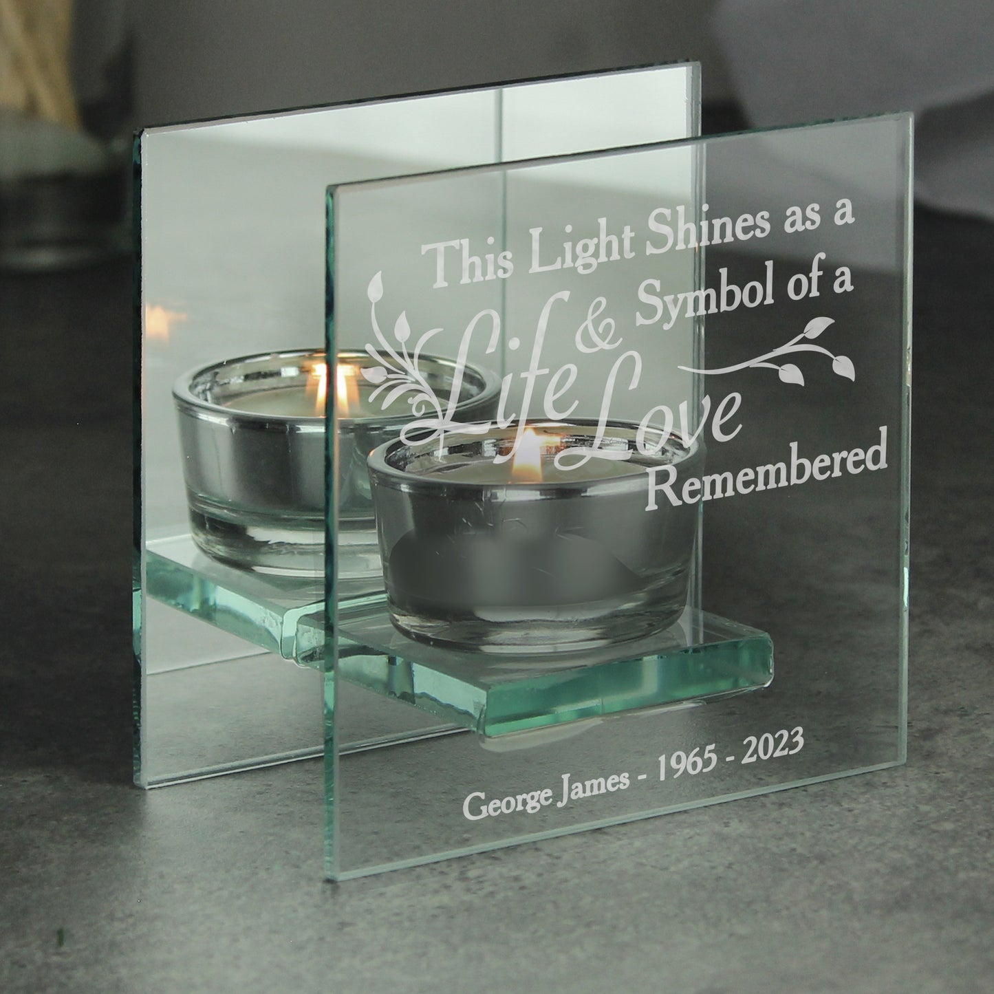 Personalised Life & Love Mirrored Glass Tea Light Candle Holder - MK&JD Gifts
