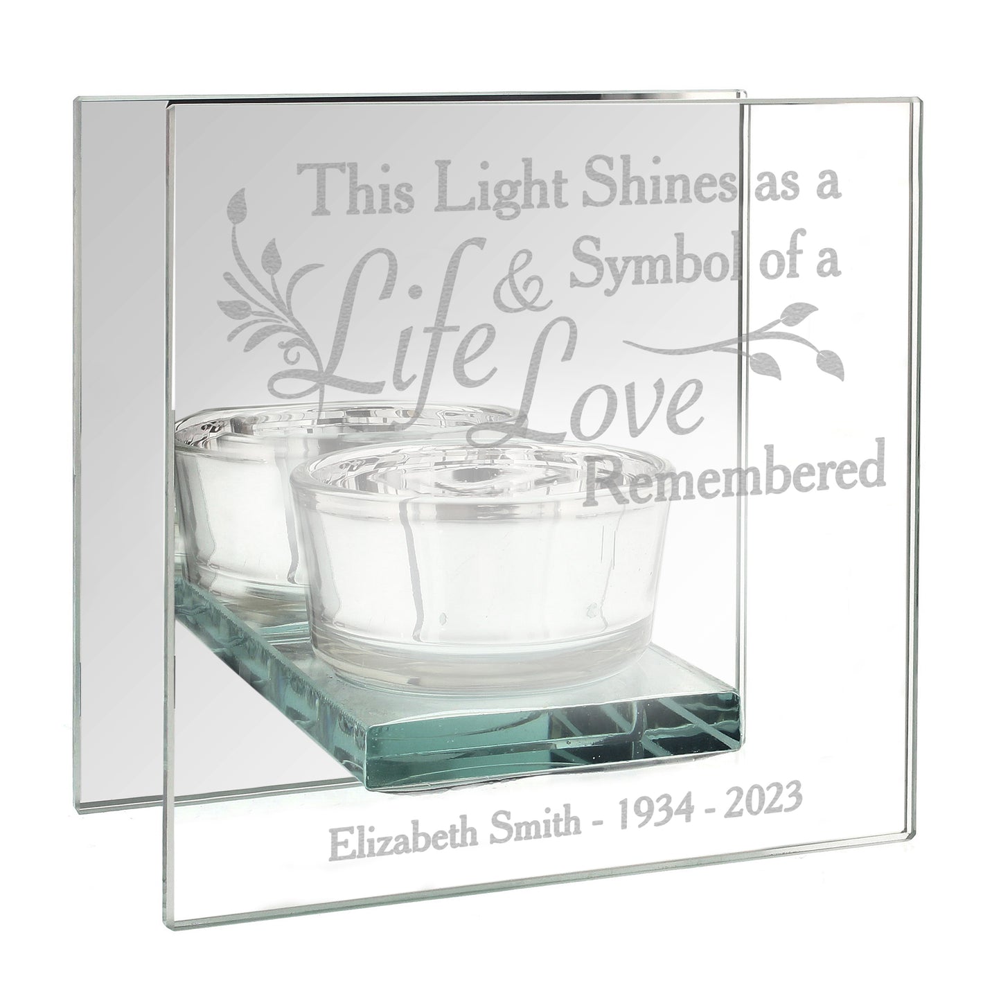 Personalised Life & Love Mirrored Glass Tea Light Candle Holder - MK&JD Gifts