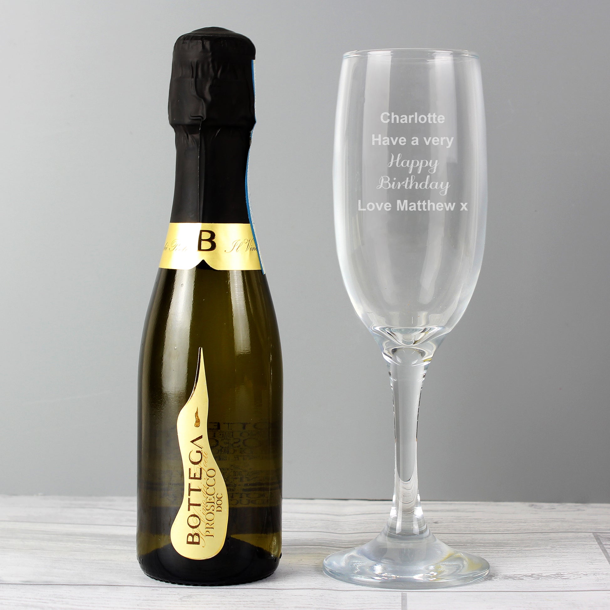 Personalised Prosecco Flute & Mini Prosecco Set - MK&JD Gifts