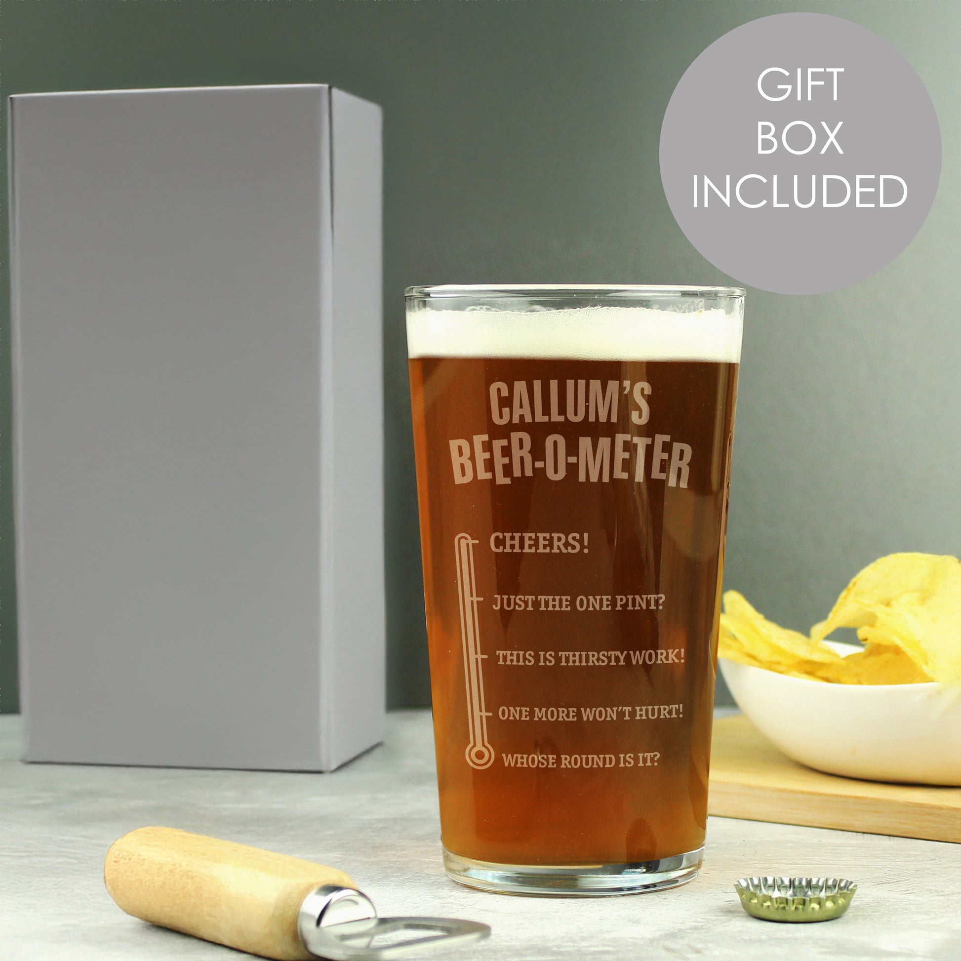 Personalised Beer-o-Meter Pint Glass - MK&JD Gifts