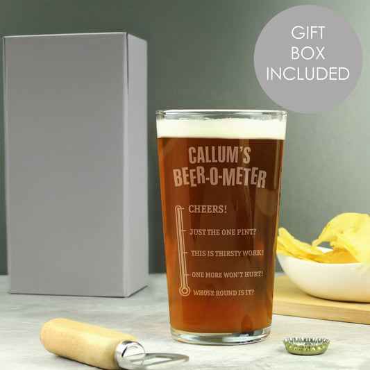 Personalised Beer-o-Meter Pint Glass - MK&JD Gifts
