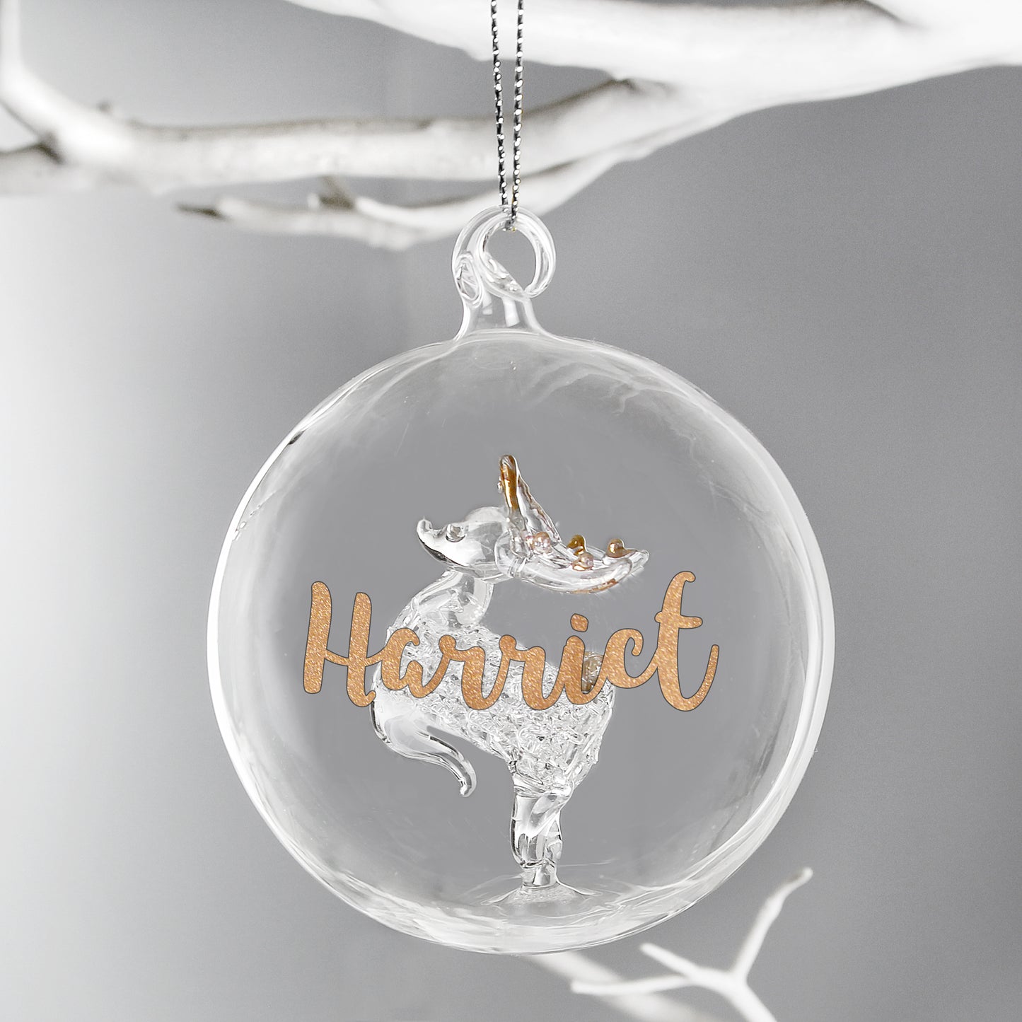 Personalised Gold Glitter Name Only Reindeer Glass Bauble - MK&JD Gifts