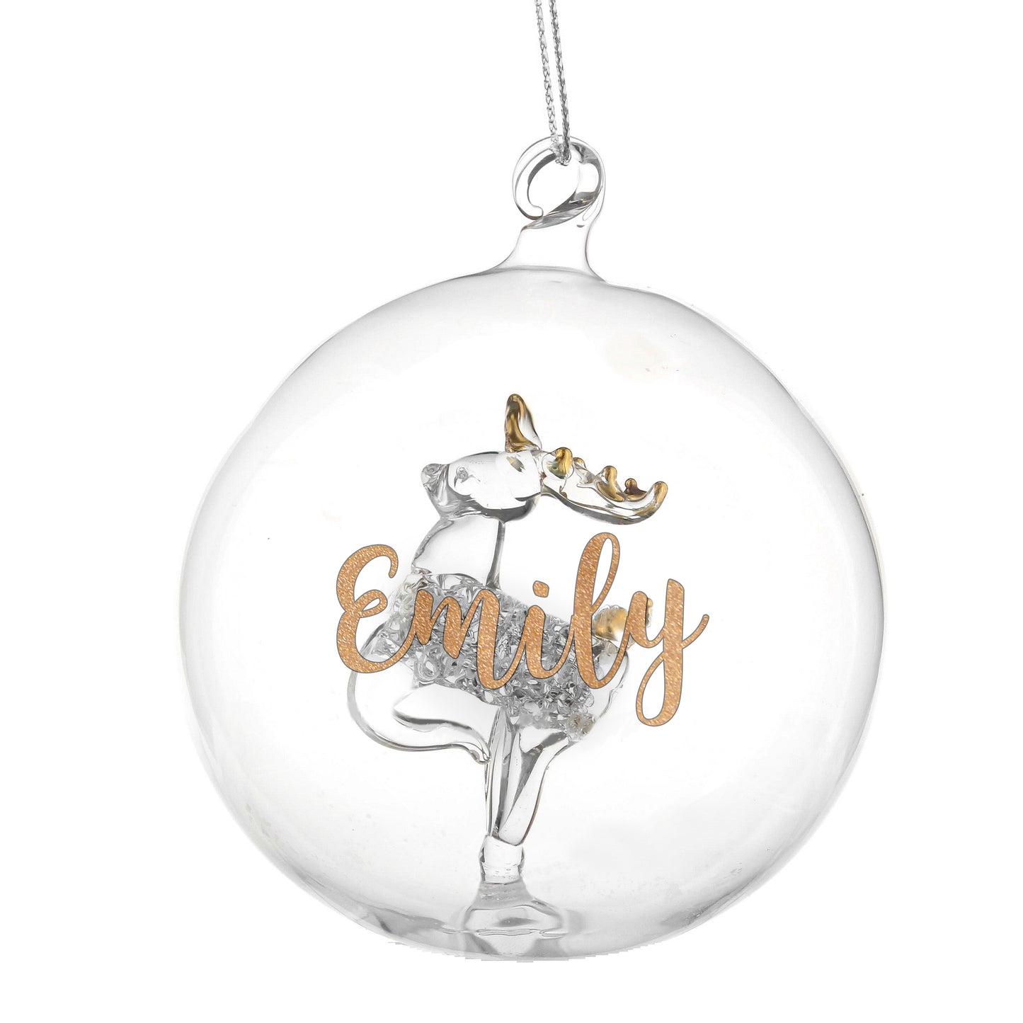 Personalised Gold Glitter Name Only Reindeer Glass Bauble - MK&JD Gifts