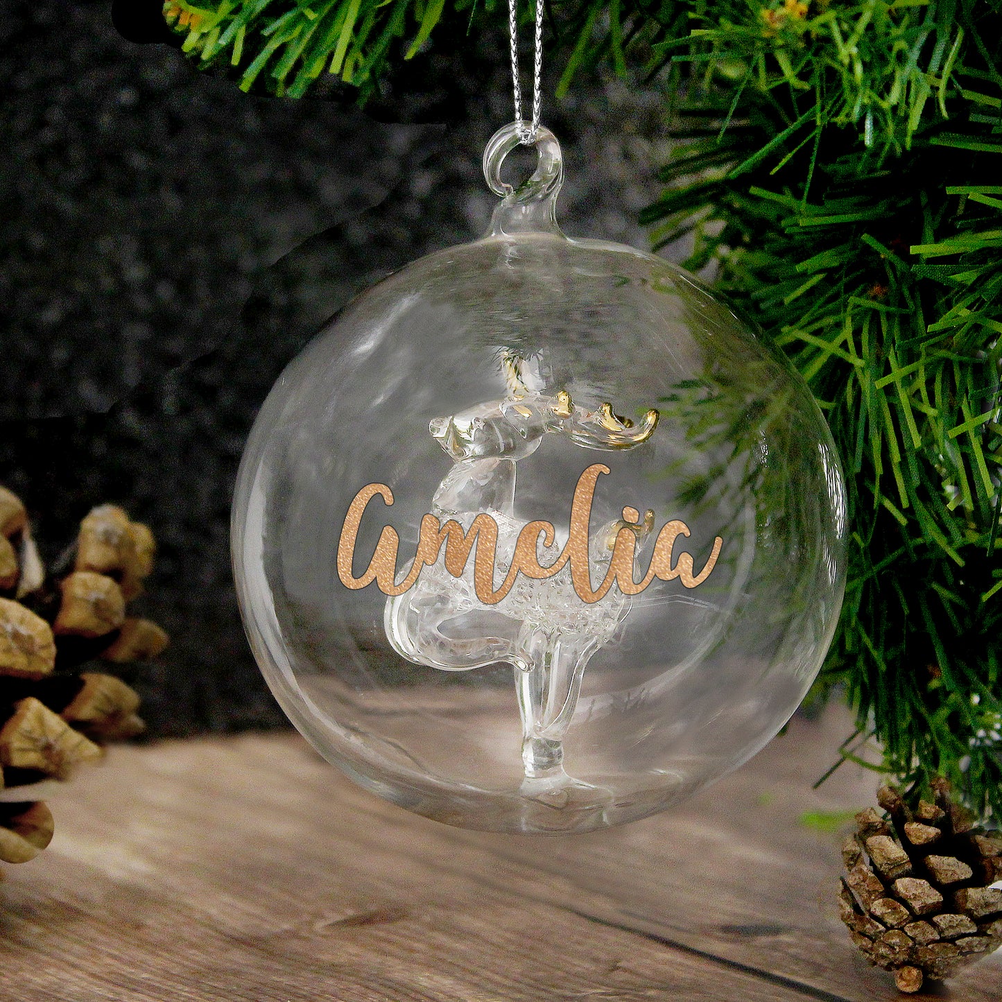 Personalised Gold Glitter Name Only Reindeer Glass Bauble - MK&JD Gifts