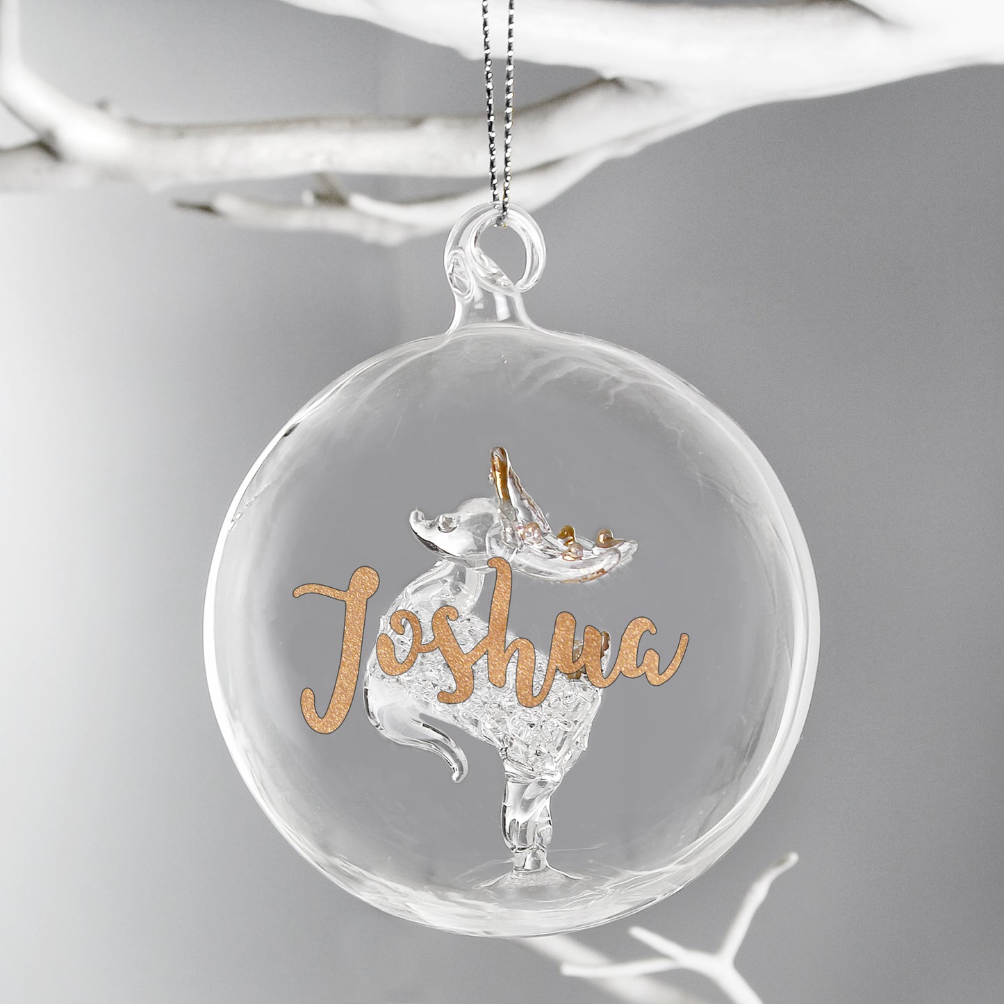 Personalised Gold Glitter Name Only Reindeer Glass Bauble - MK&JD Gifts