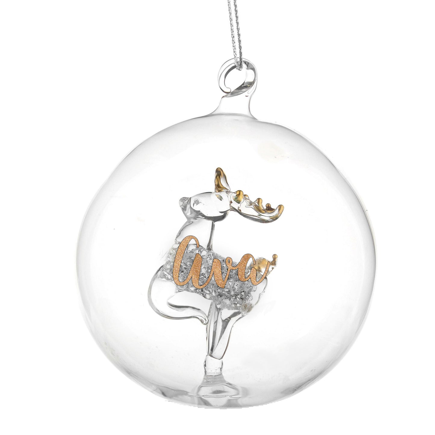 Personalised Gold Glitter Name Only Reindeer Glass Bauble - MK&JD Gifts