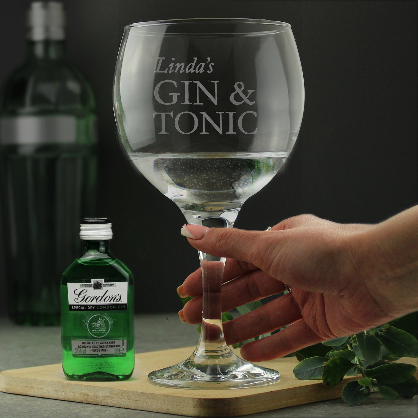 Personalised Gin & Tonic Balloon Glass with Gin Miniature Set - MK&JD Gifts