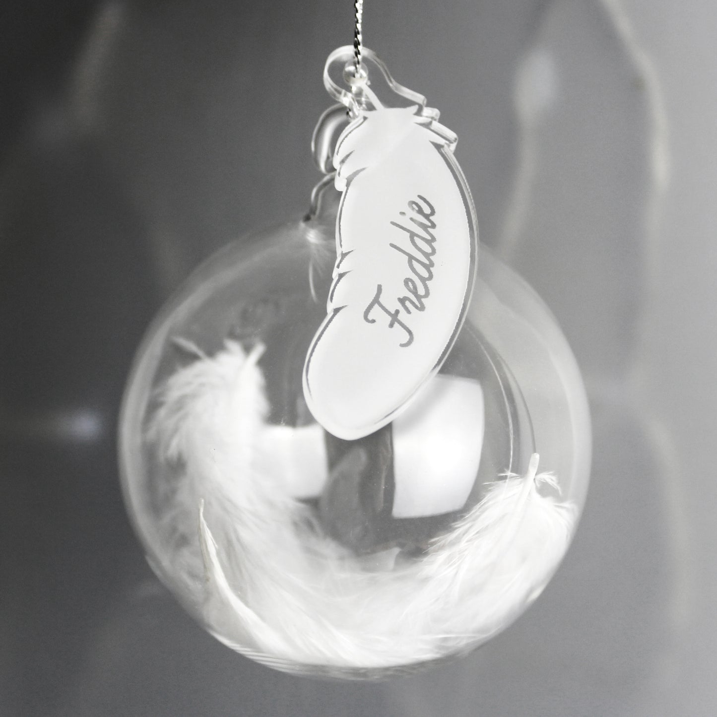 Personalised White Feather Glass Bauble - MK&JD Gifts