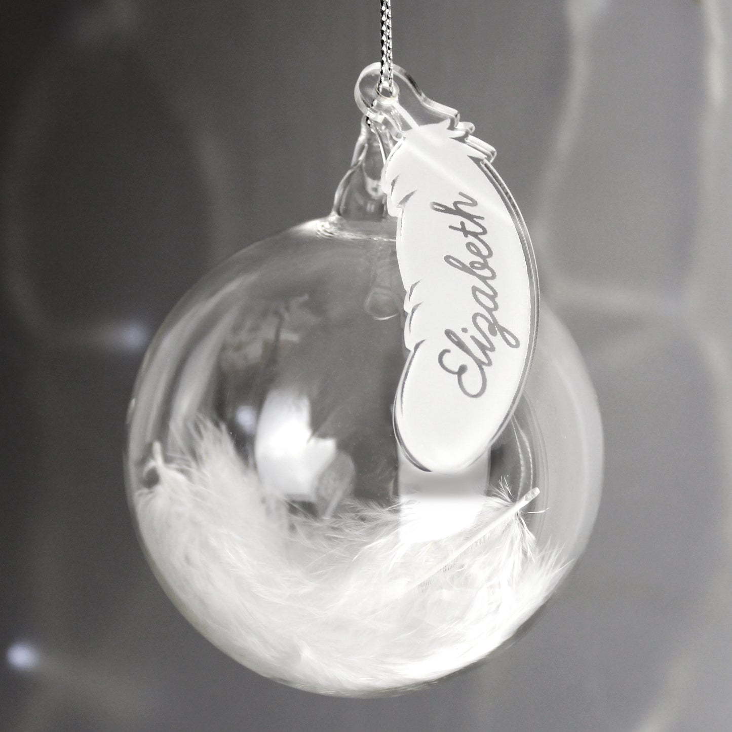 Personalised White Feather Glass Bauble - MK&JD Gifts