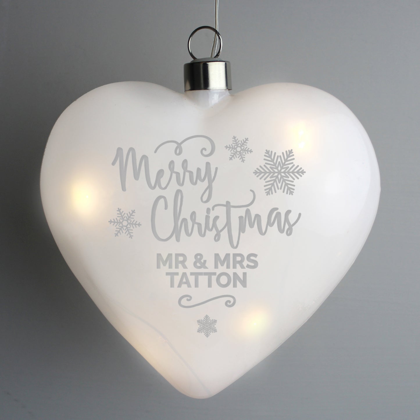Personalised Merry Christmas LED Hanging Glass Heart - MK&JD Gifts