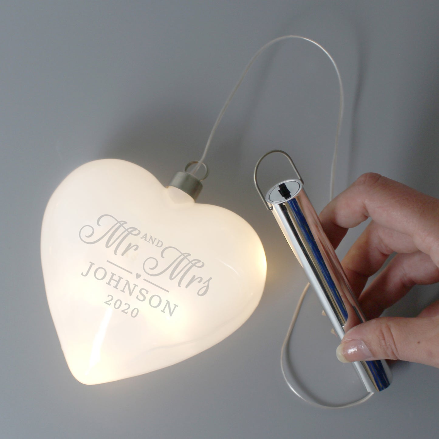 Personalised Mr & Mrs LED Hanging Glass Heart - MK&JD Gifts